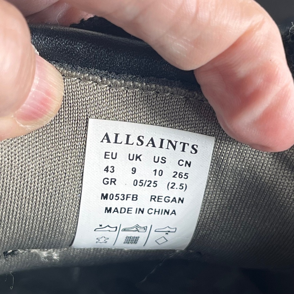 AllSaints Regan Men's Sneakers US 10 Black Leather Suede Monochrome Streetwear - Picture 7 of 10